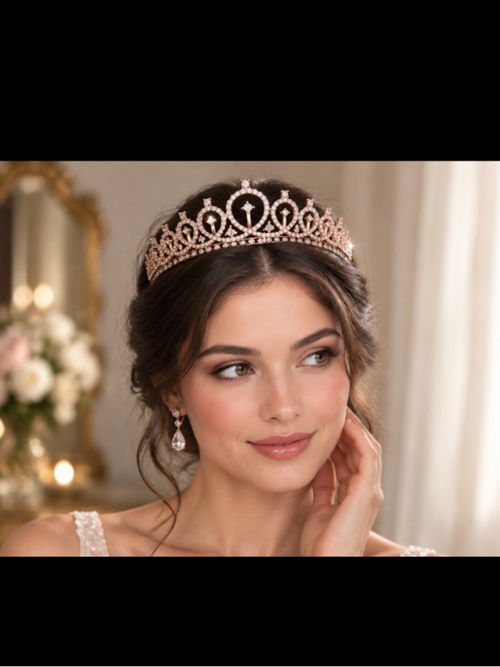 New Premium Rose Gold Crystal Princess Tiara Bridal Crown Hair Piece